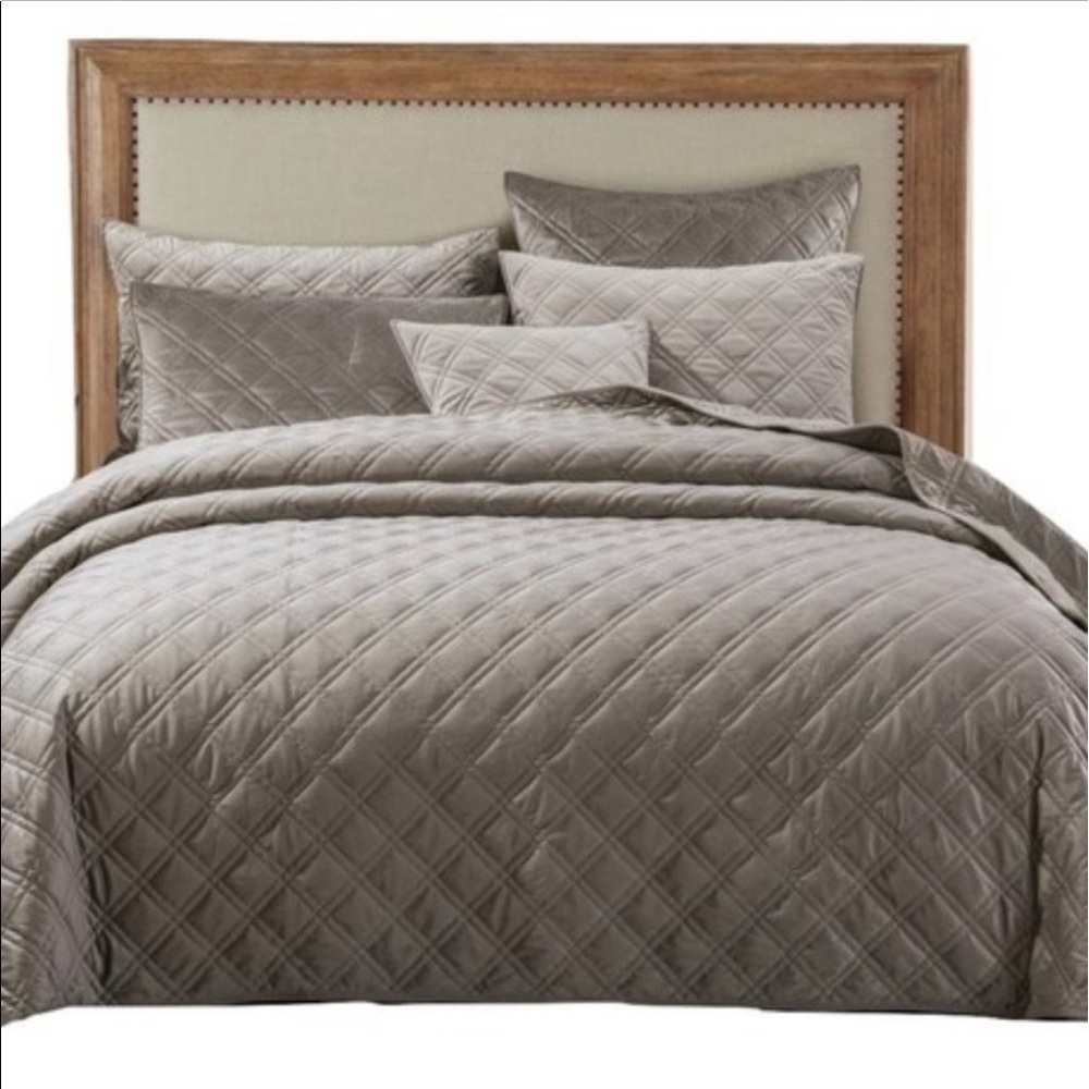 Tan,Queen sateen coverlet and shams